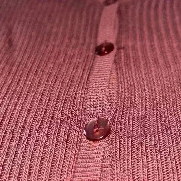 Oliver Perry 100% Silk Rustic Sun Red Ribbed Button Down Cardigan Shirt, PS - Picture 8 of 11